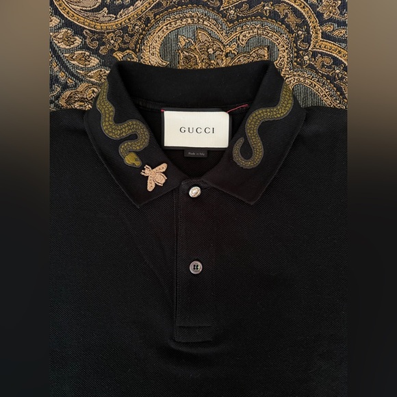 Men’s Gucci Kingsnake Embroidered Collar Polo Shirt Size: Large - Picture 3 of 5